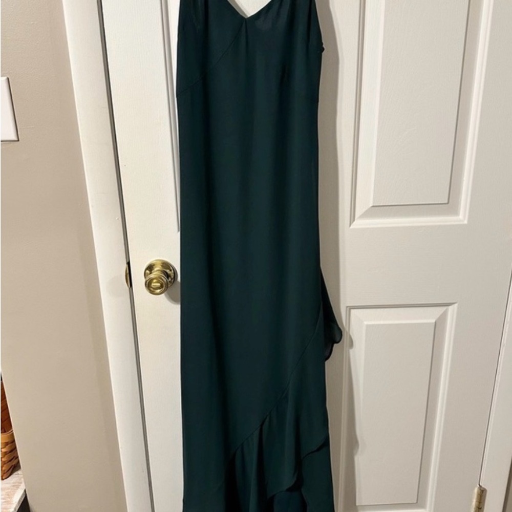 Lulu's Dark Teal V-Neck Ruffle-Hem Maxi Dress